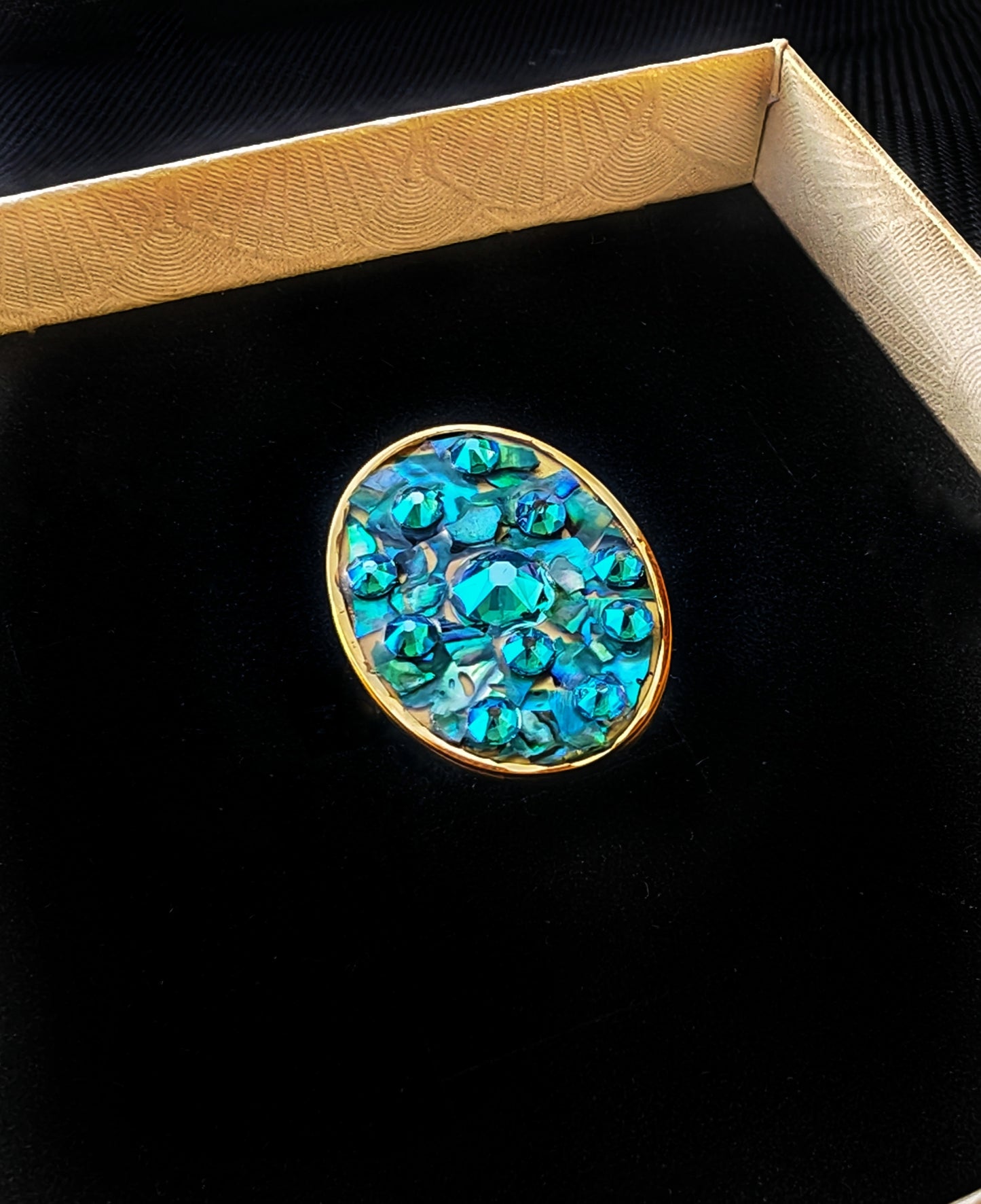 Bague L réglable en acier inoxydable – Cristal, nacre & coquillage – Pièce unique