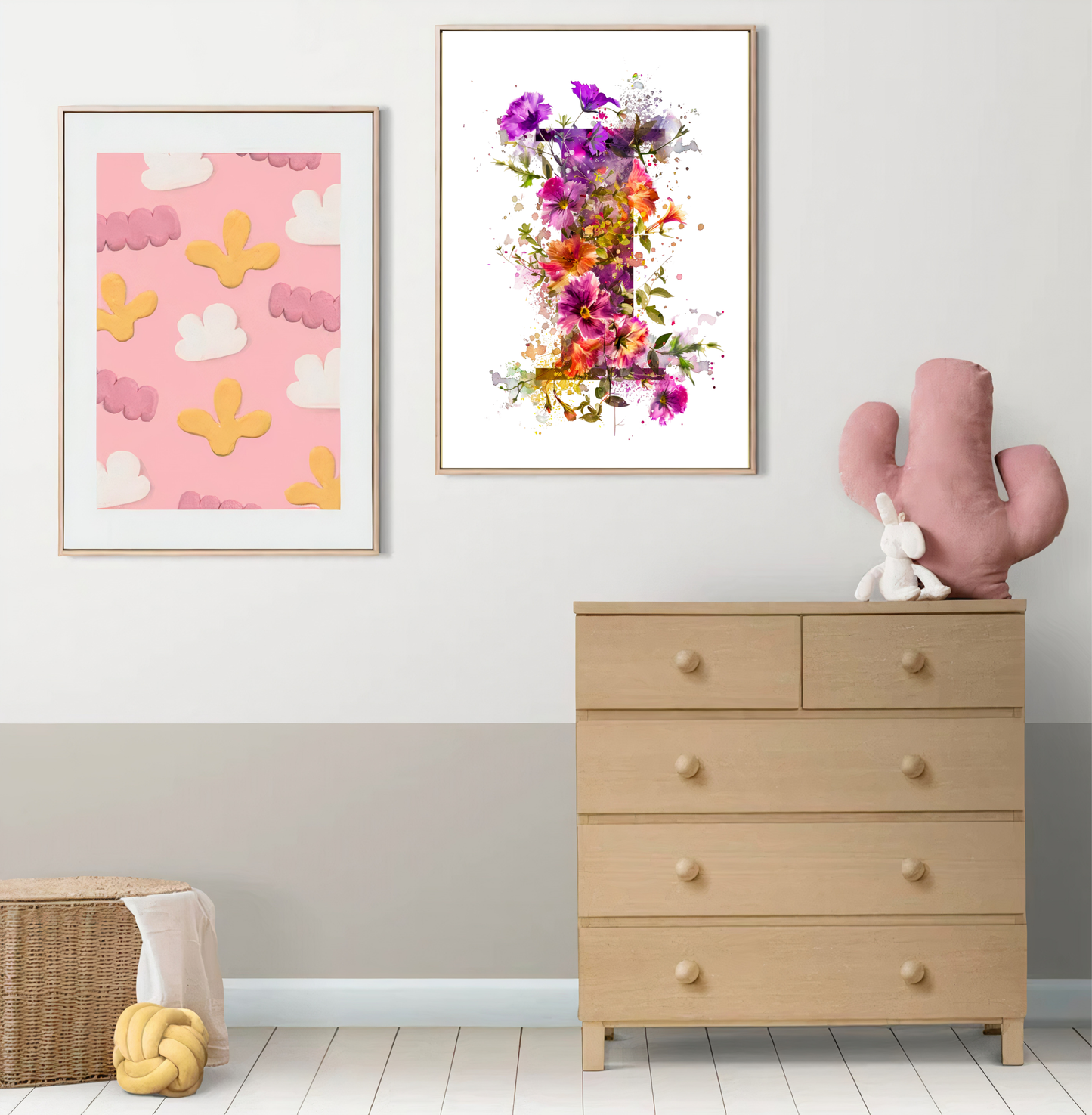 Affiche Lettre Initiale I Aquarelle – Illustration Florale Unique 40x50 cm