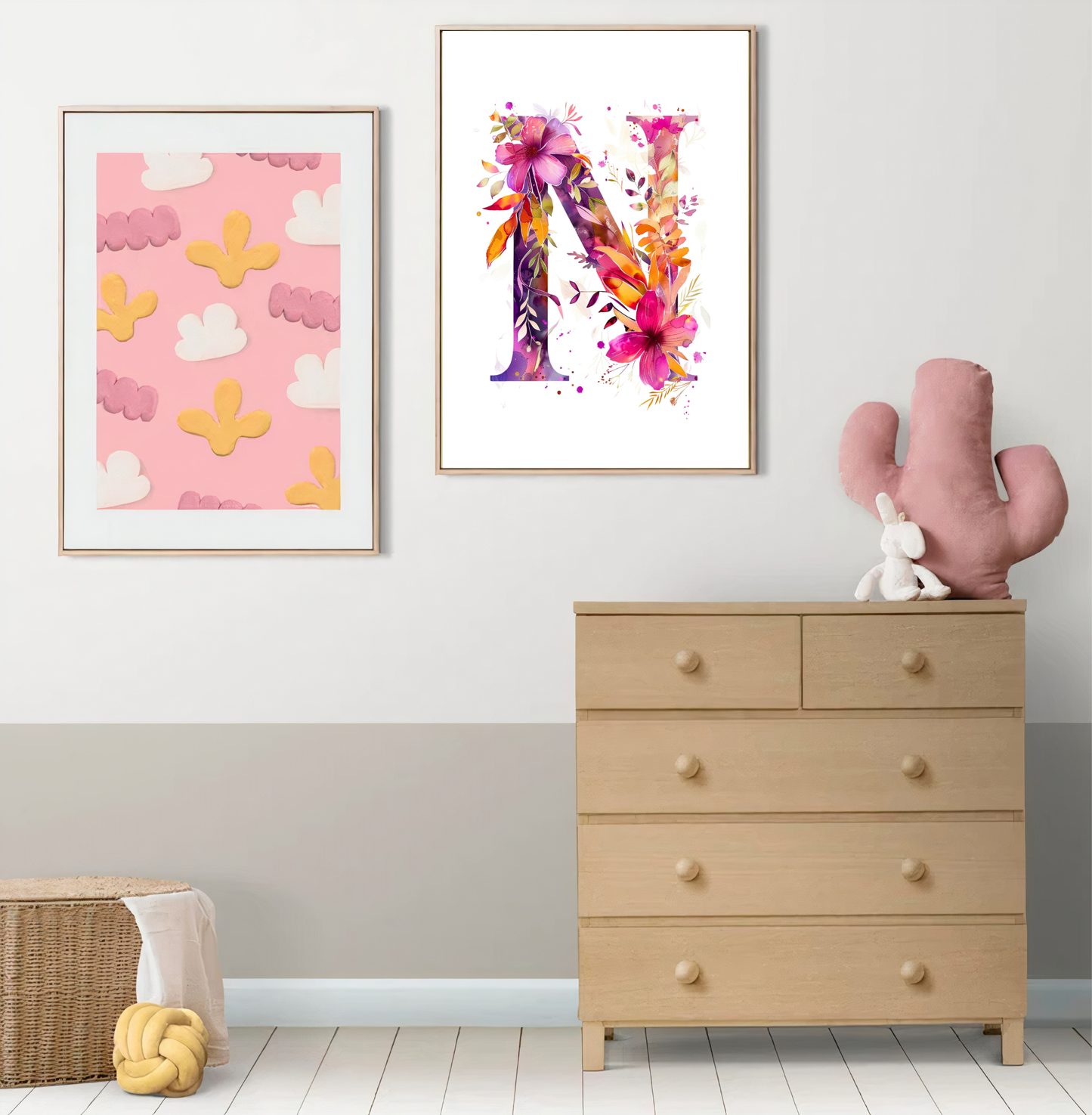 Affiche Lettre Initiale N Aquarelle – Illustration Florale Unique 40x50 cm