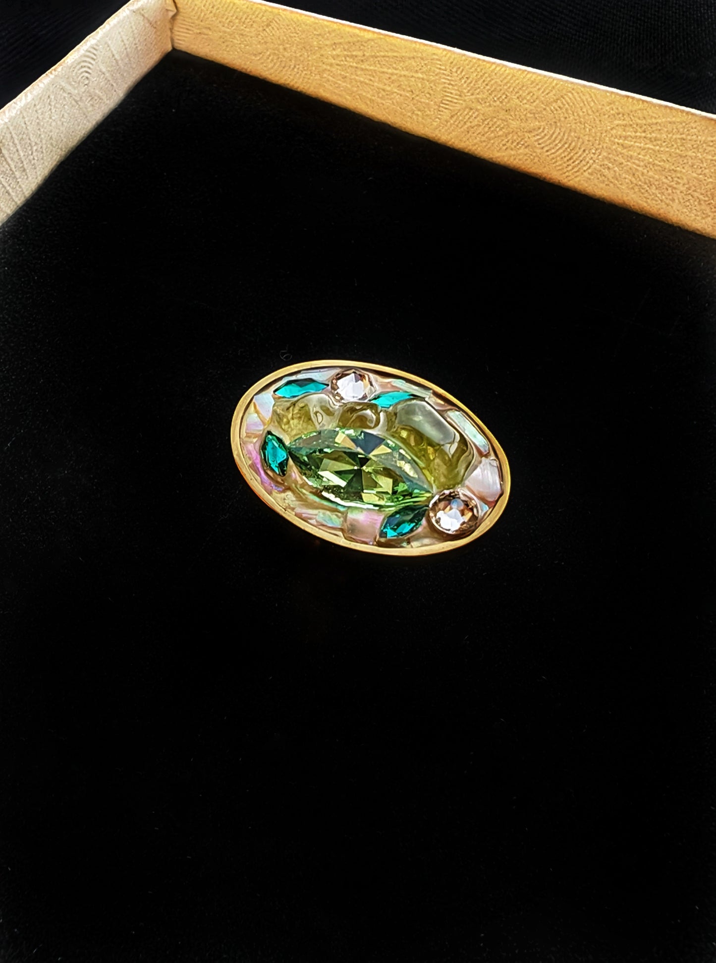 Bague M réglable en acier inoxydable – Cristal, nacre & coquillage – Pièce unique