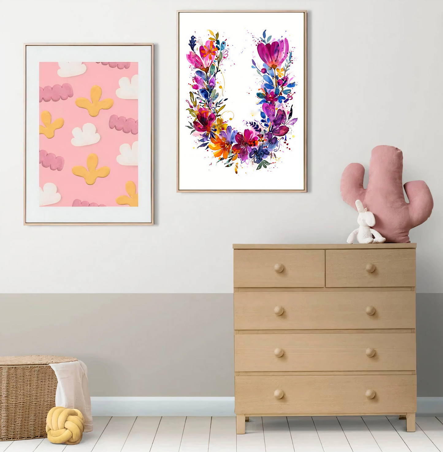 Affiche Lettre Initiale U Aquarelle – Illustration Florale Unique 40x50 cm