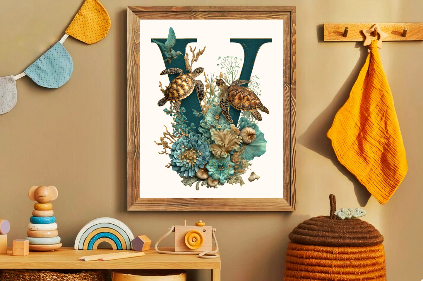 Affiche Lettre Initiale V Océan – Illustration Unique 40x50 cm