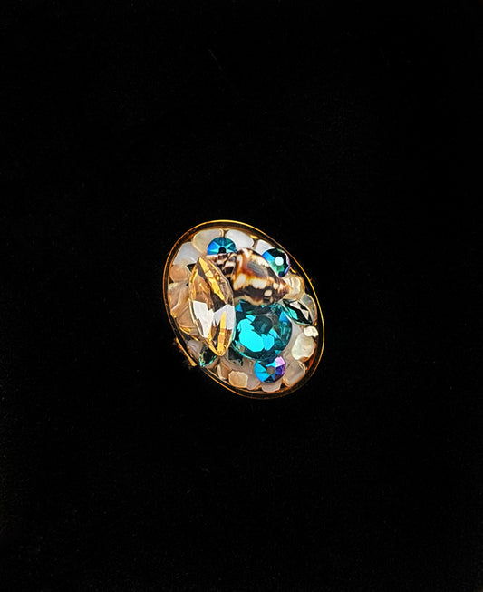 Bague M réglable en acier inoxydable – Cristal, nacre & coquillage – Pièce unique