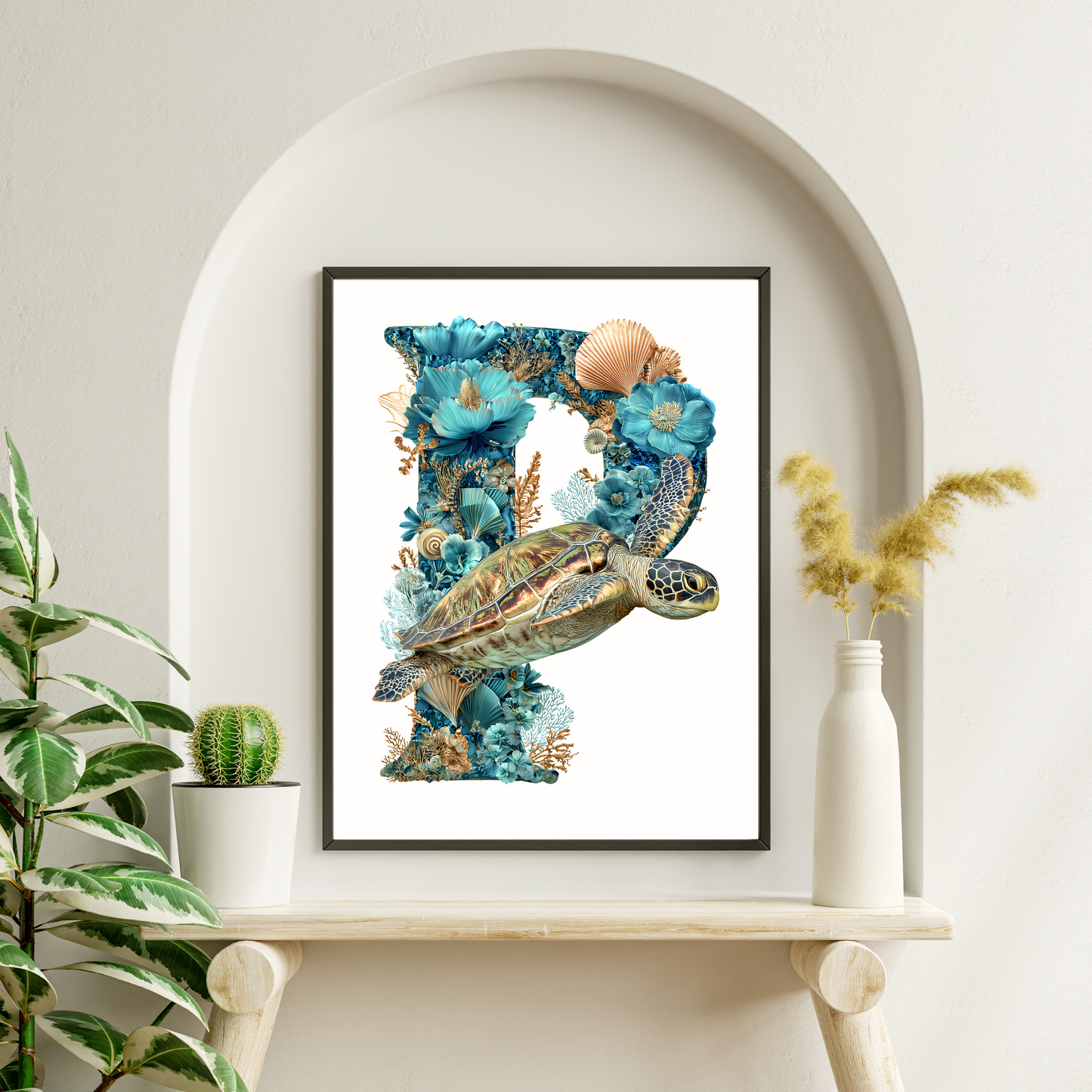 Affiche Lettre Initiale P Océan – Illustration Unique 40x50 cm