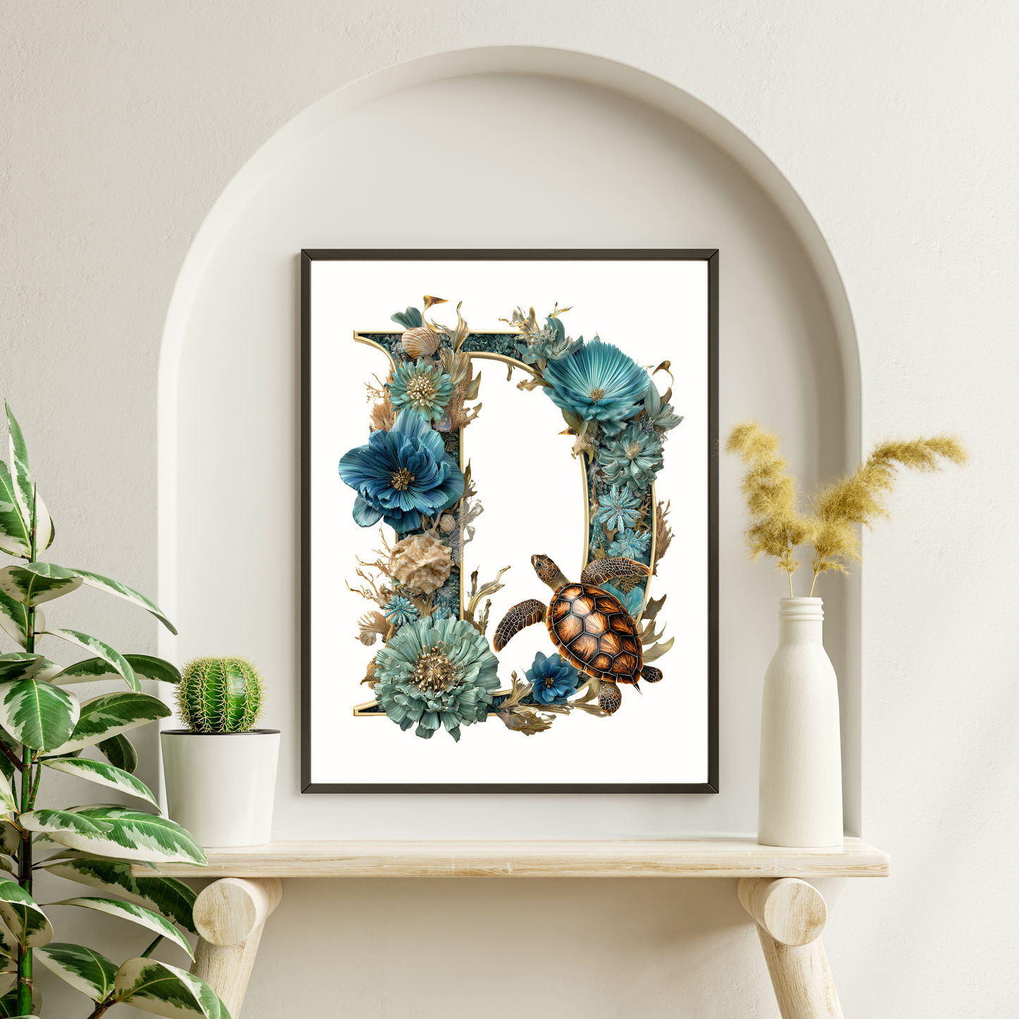 Affiche Lettre Initiale D Océan – Illustration Unique 40x50 cm