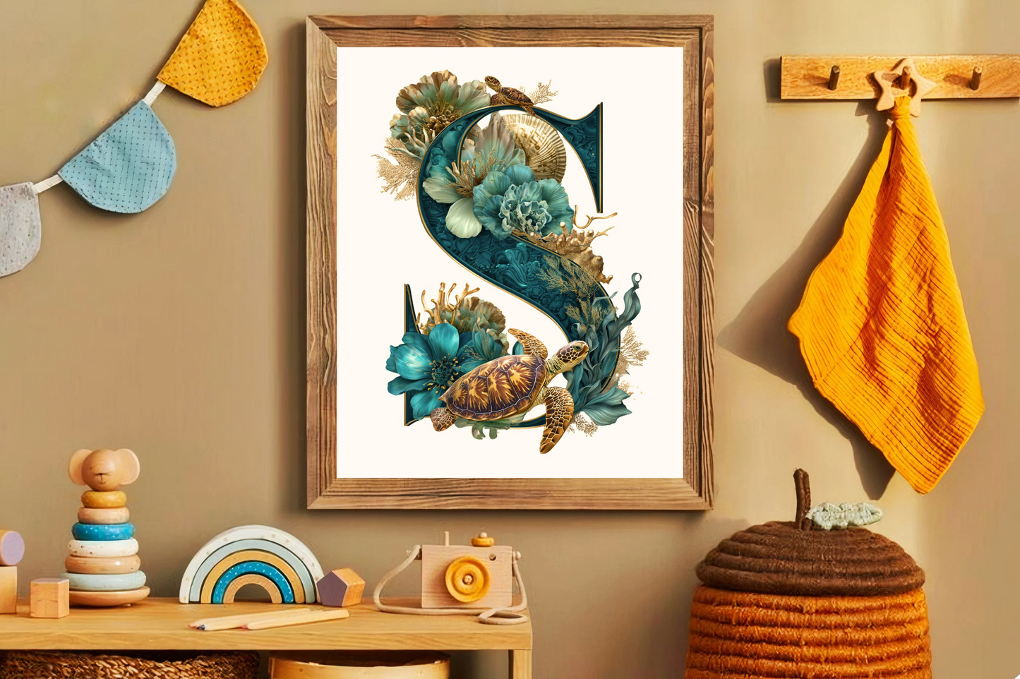 Affiche Lettre Initiale S Océan – Illustration Unique 40x50 cm