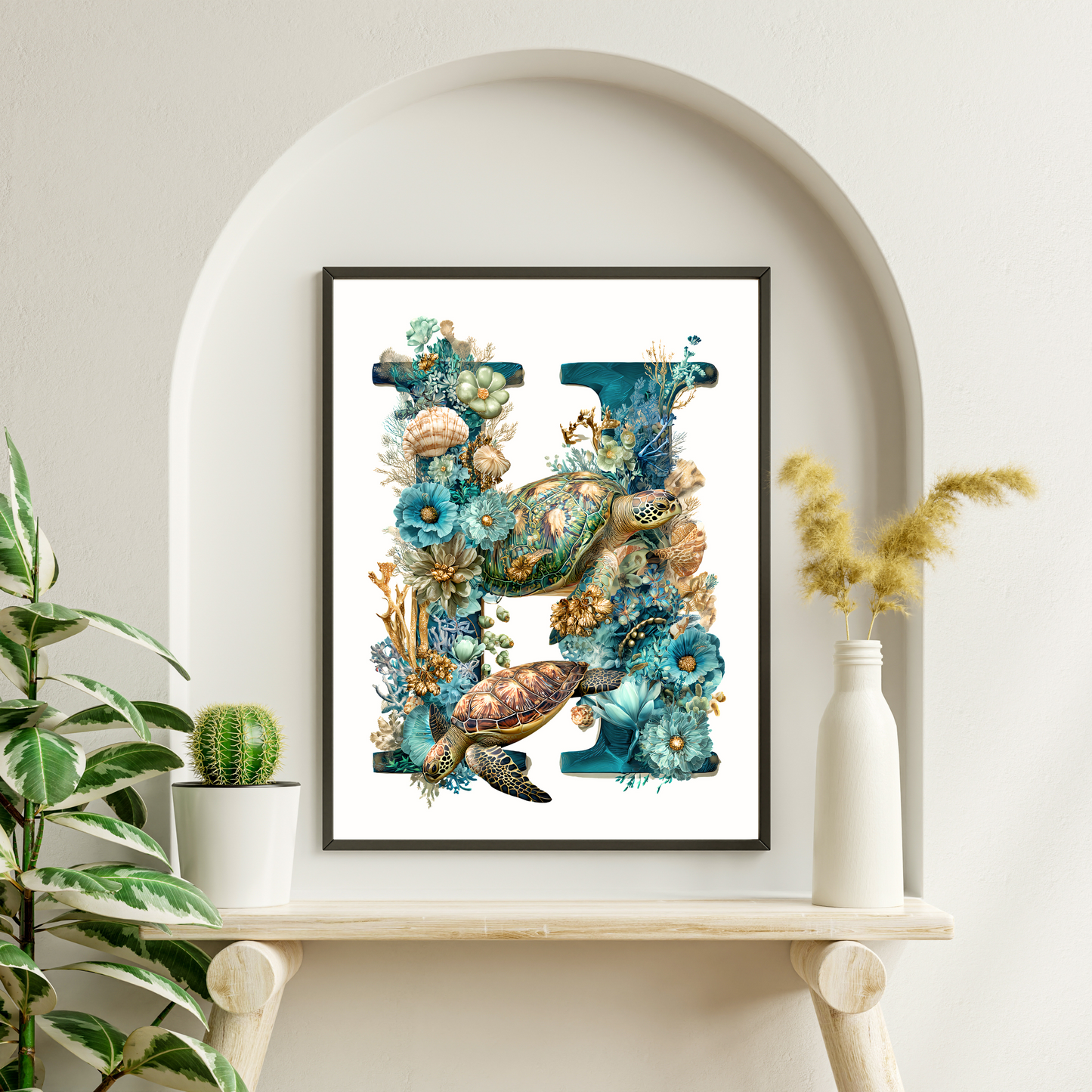 Affiche Lettre Initiale H Océan – Illustration Unique 40x50 cm