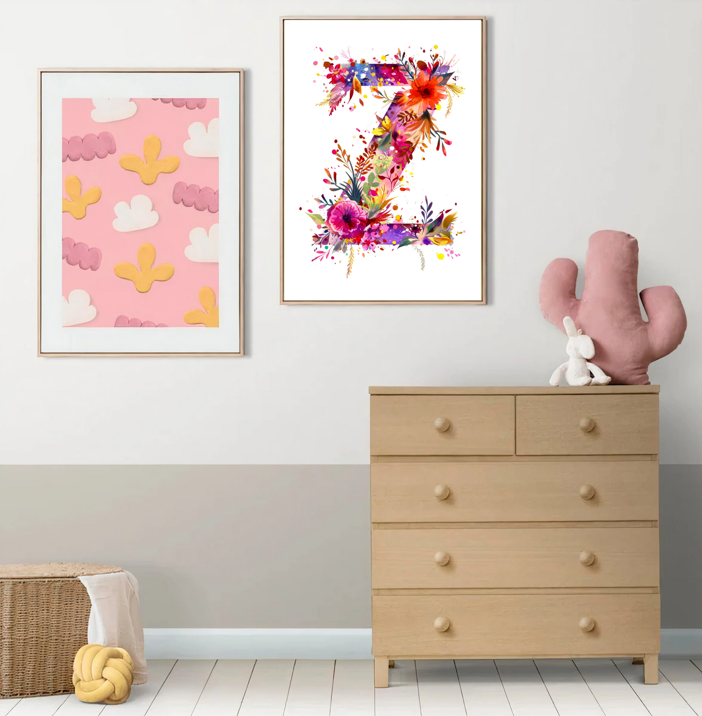 Affiche Lettre Initiale Z Aquarelle – Illustration Florale Unique 40x50 cm