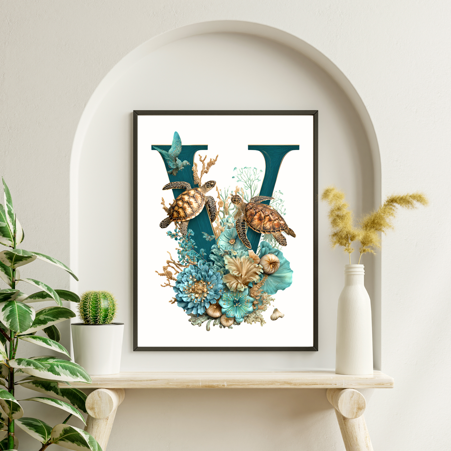 Affiche Lettre Initiale V Océan – Illustration Unique 40x50 cm