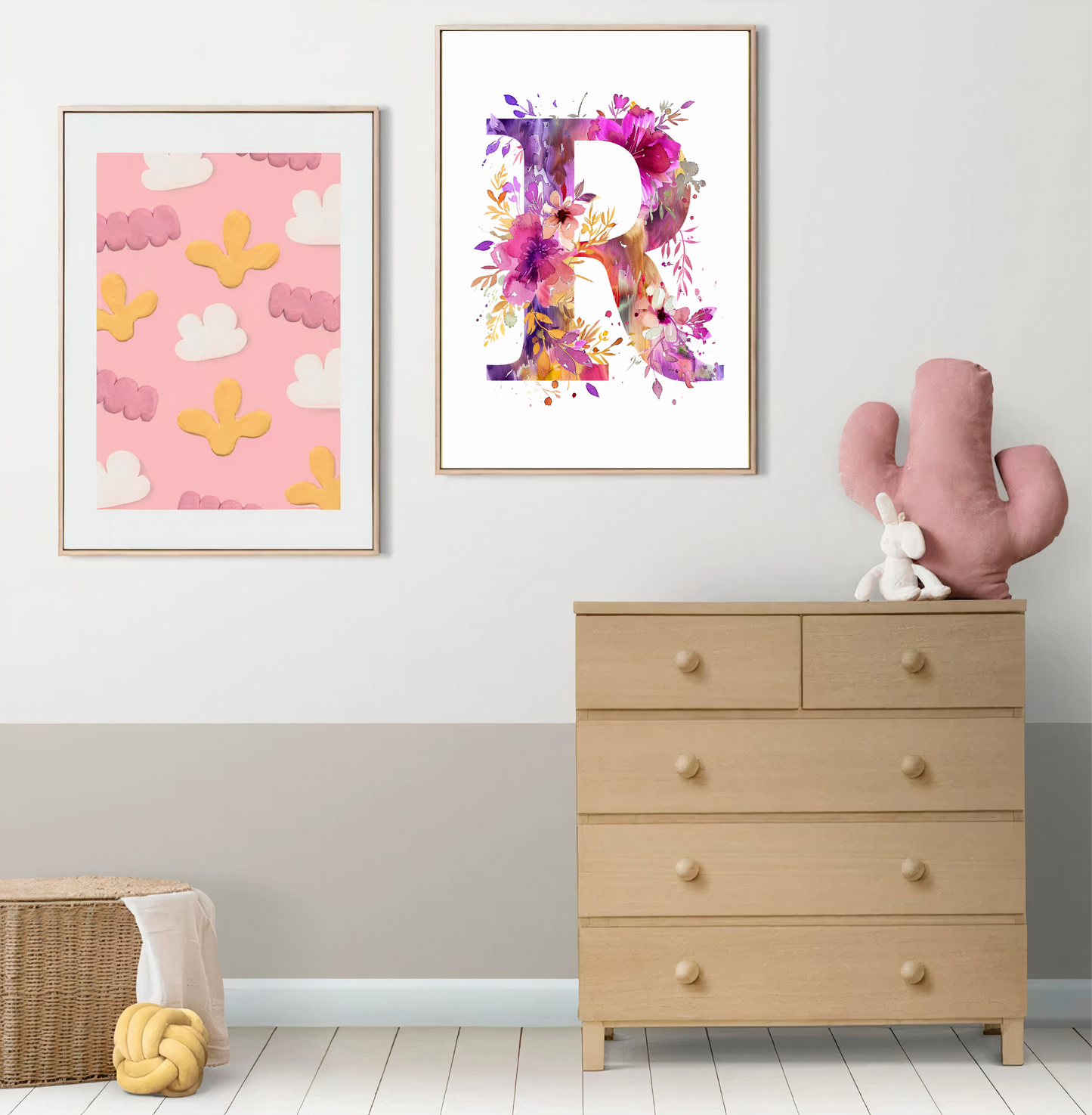 Affiche Lettre Initiale R Aquarelle – Illustration Florale Unique 40x50 cm