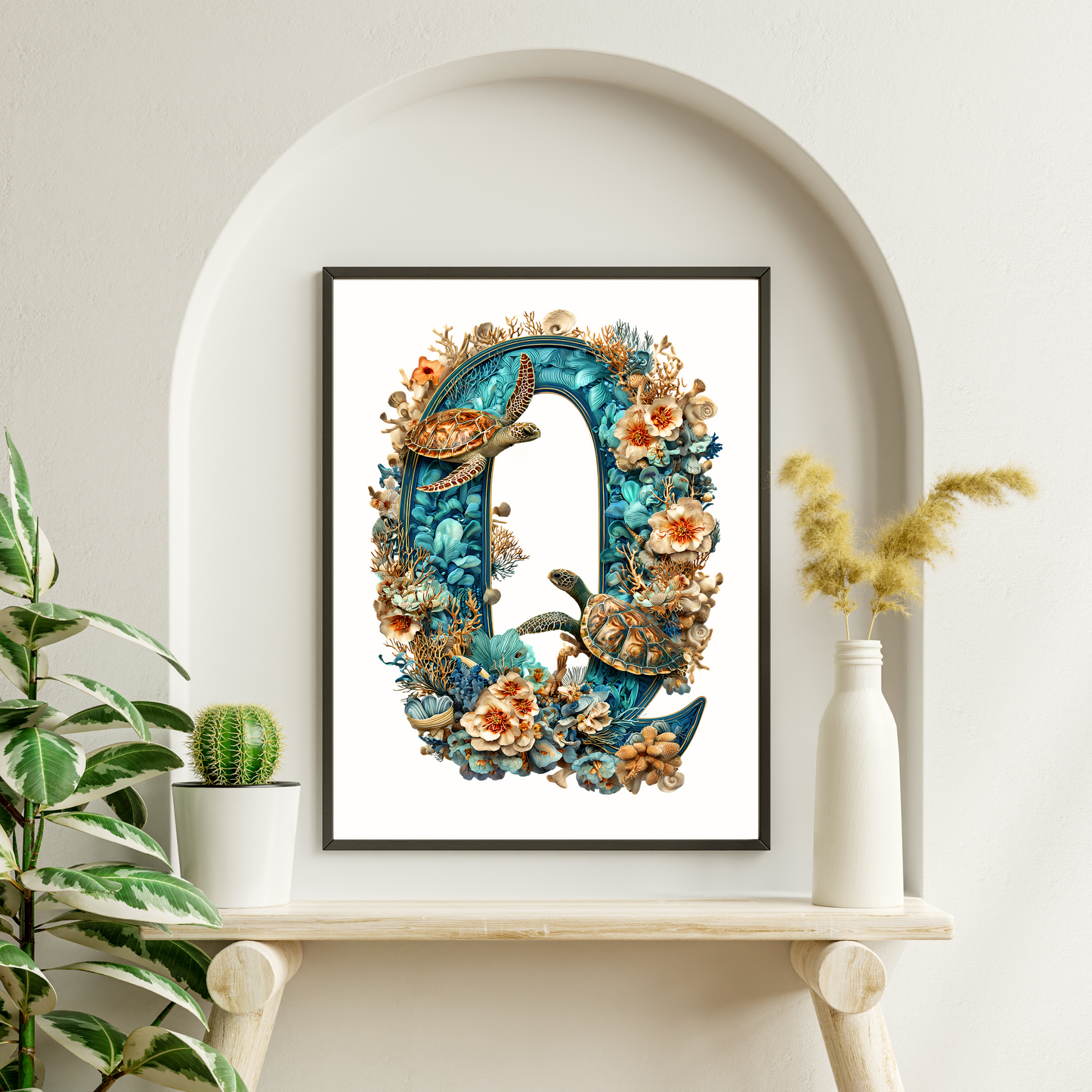 Affiche Lettre Initiale Q Océan – Illustration Unique 40x50 cm