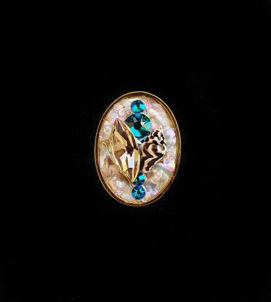 Bague L réglable en acier inoxydable – Cristal, nacre & coquillage – Pièce unique