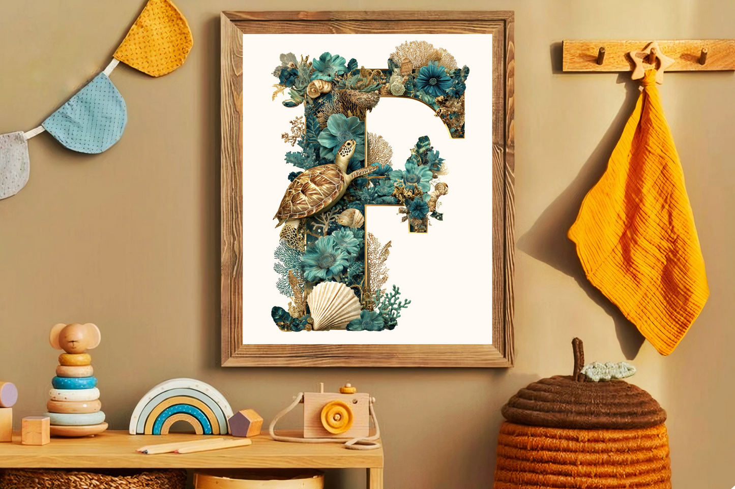 Affiche Lettre Initiale F Océan – Illustration Unique 40x50 cm