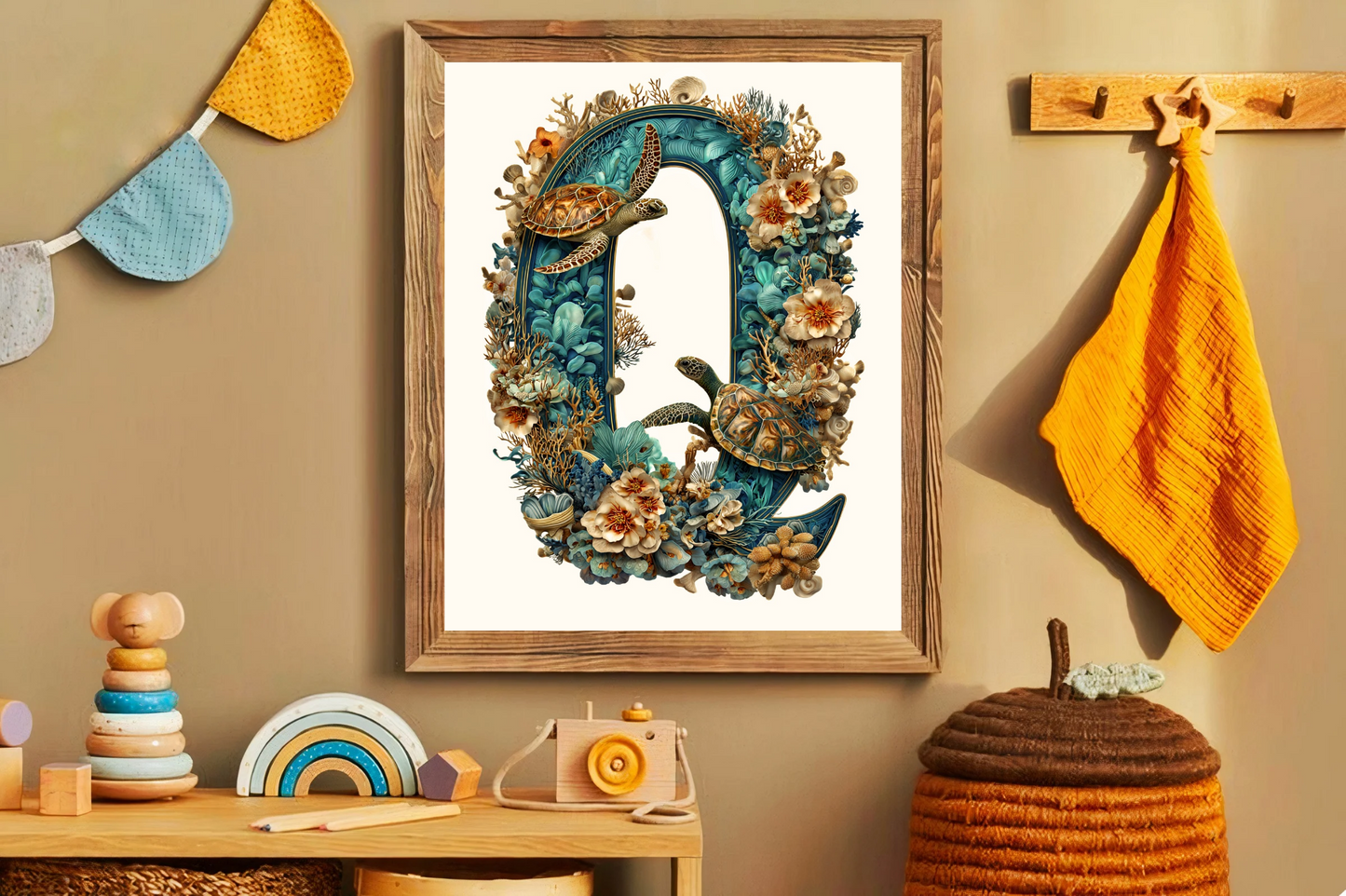 Affiche Lettre Initiale Q Océan – Illustration Unique 40x50 cm