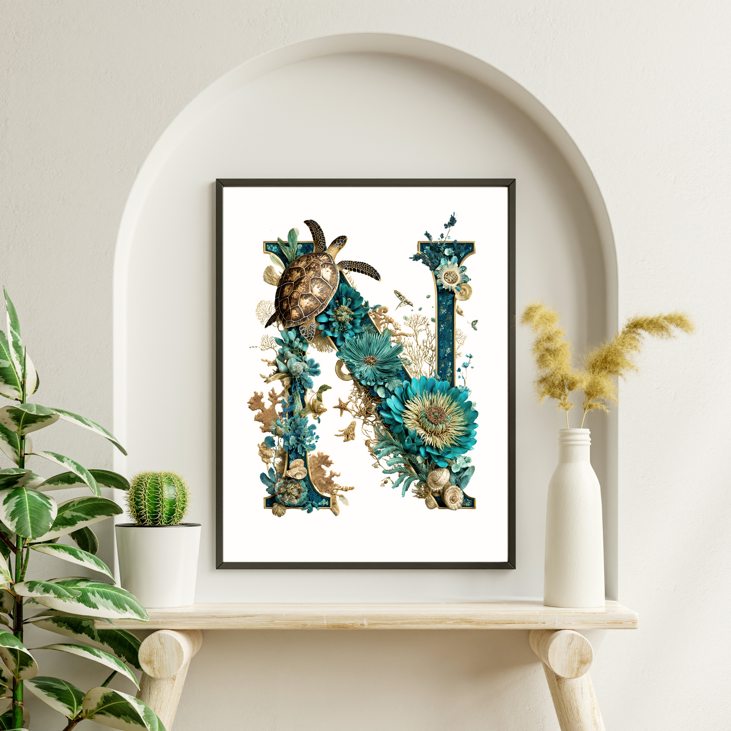 Affiche Lettre Initiale N Océan – Illustration Unique 40x50 cm