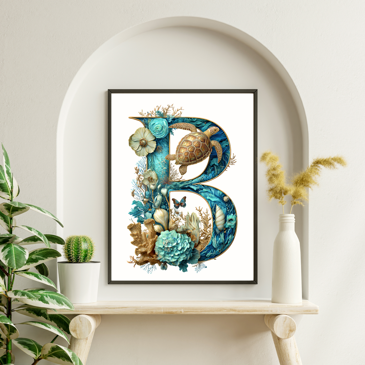 Affiche Lettre Initiale B Océan – Illustration Unique 40x50 cm