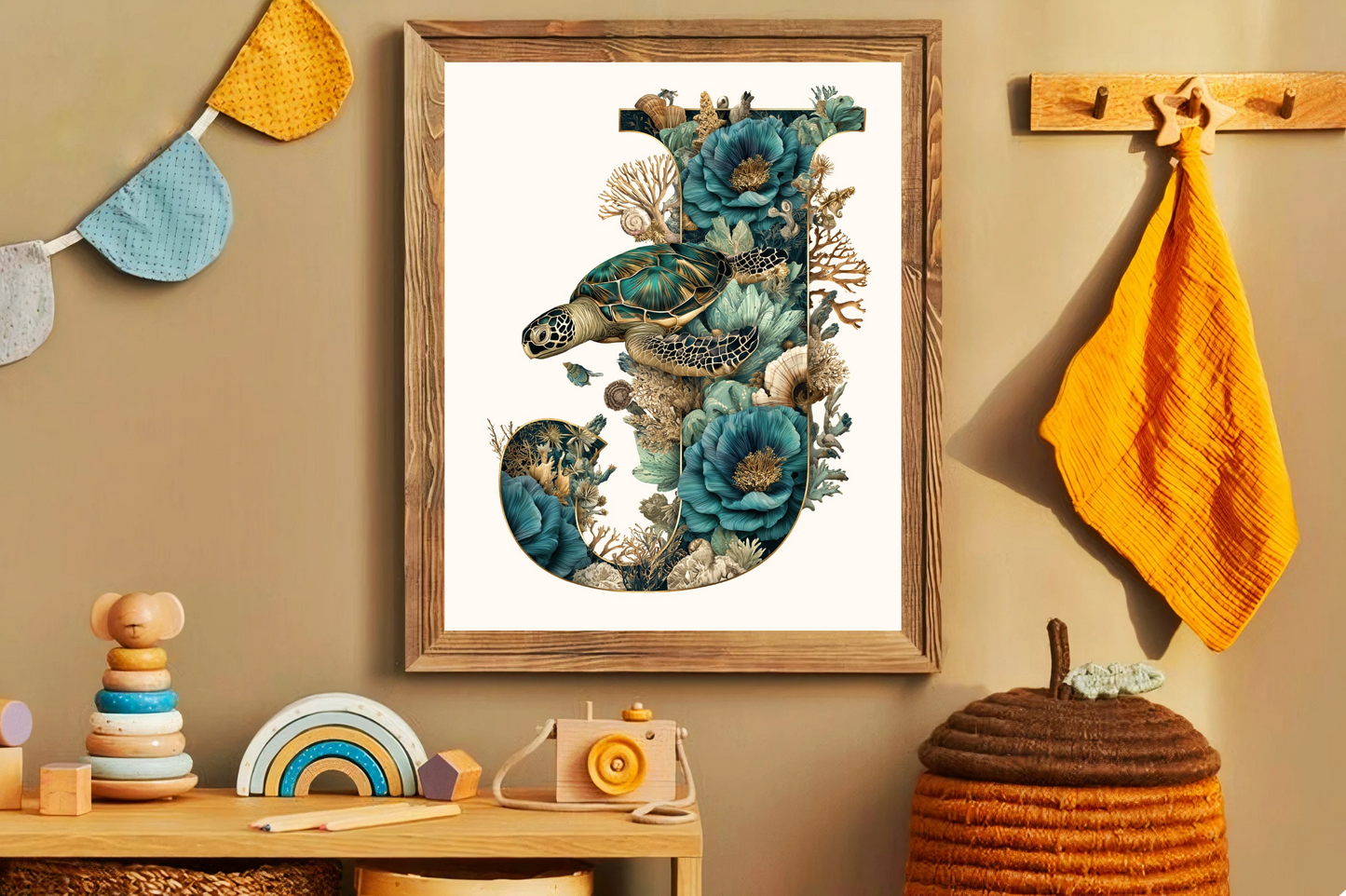 Affiche Lettre Initiale J Océan – Illustration Unique 40x50 cm
