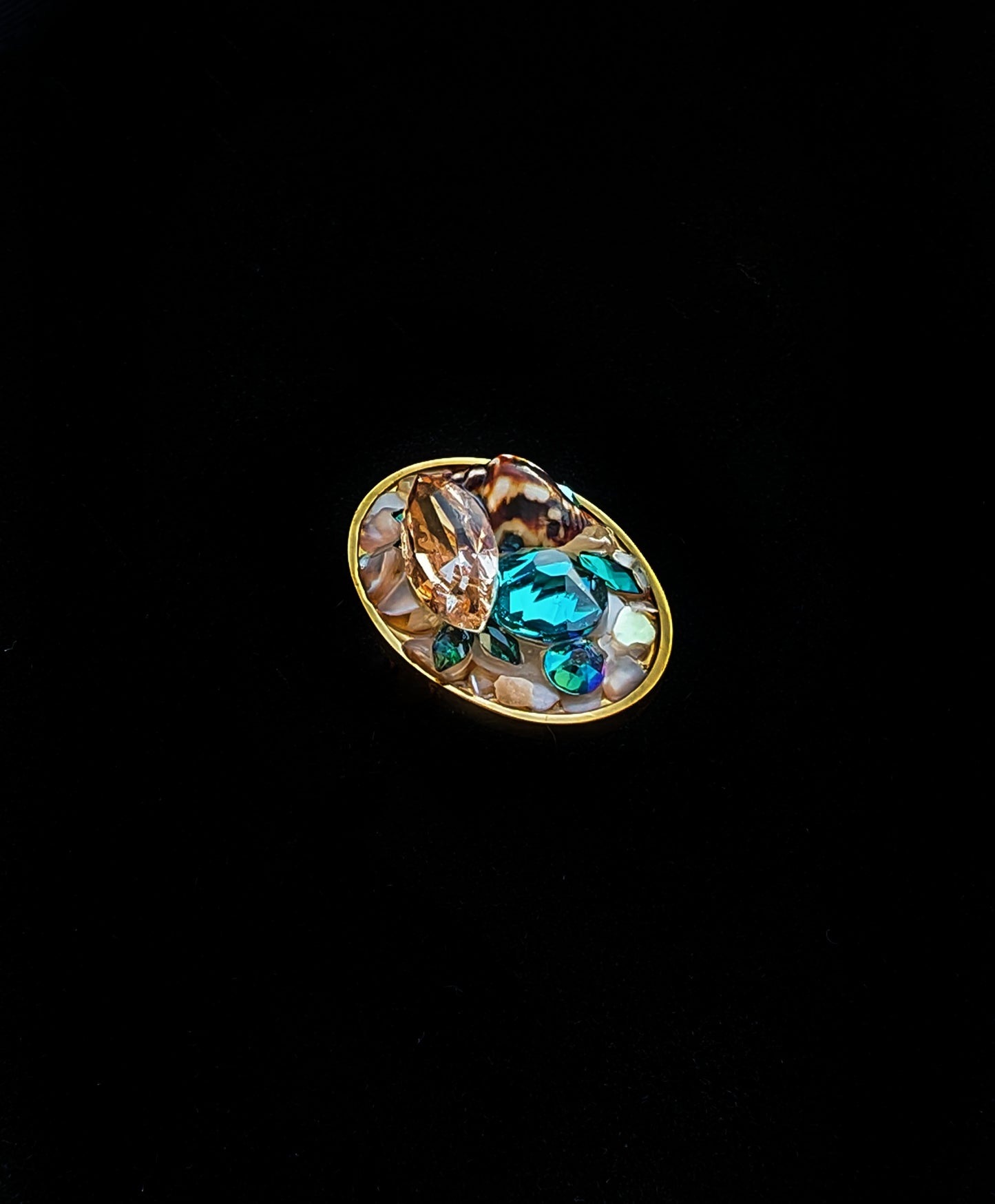 Bague M réglable en acier inoxydable – Cristal, nacre & coquillage – Pièce unique