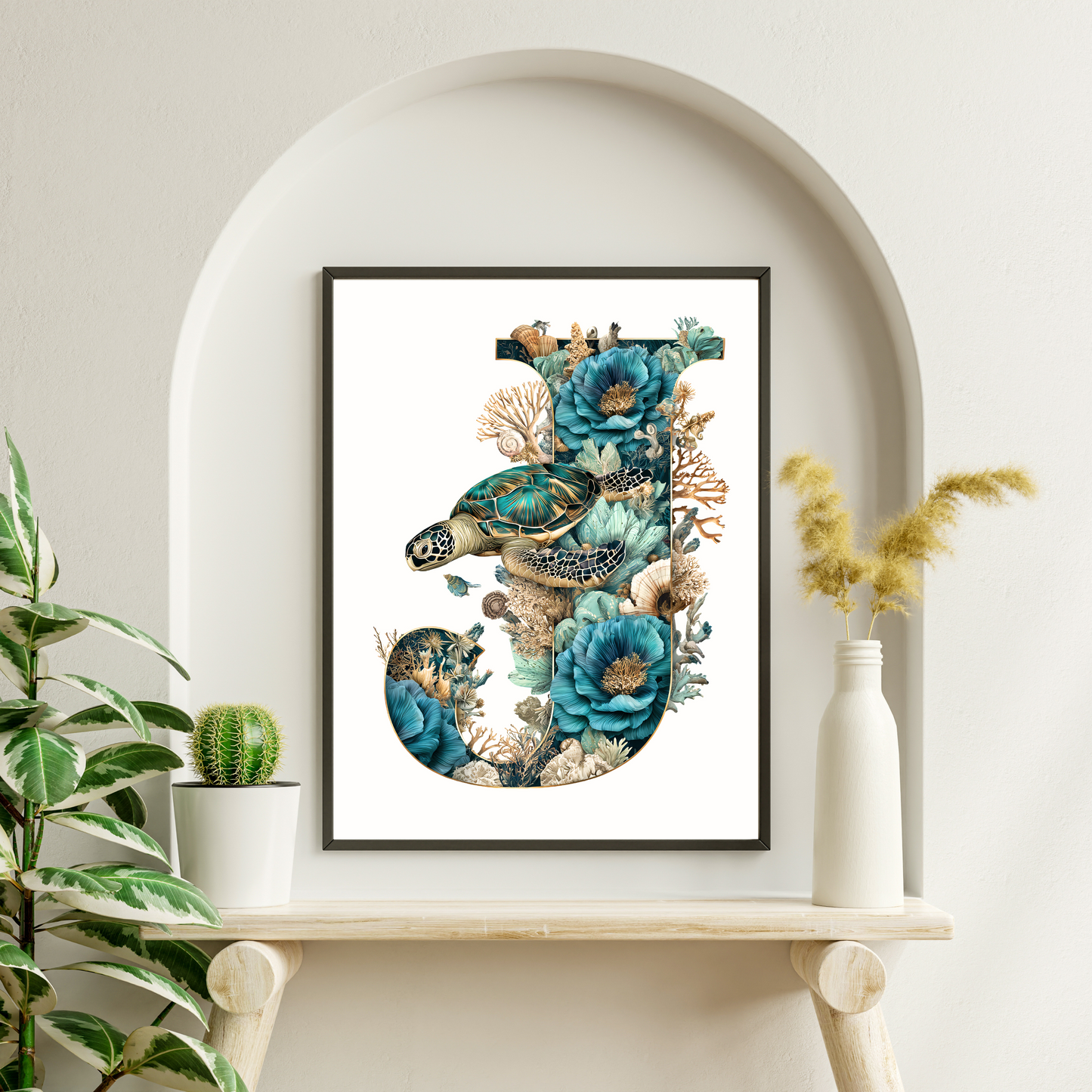 Affiche Lettre Initiale J Océan – Illustration Unique 40x50 cm
