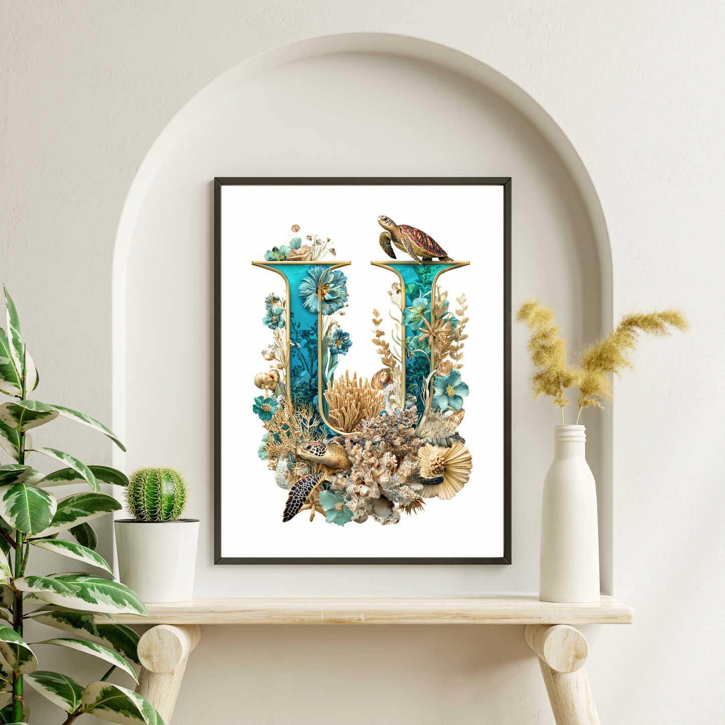Affiche Lettre Initiale U Océan – Illustration Unique 40x50 cm