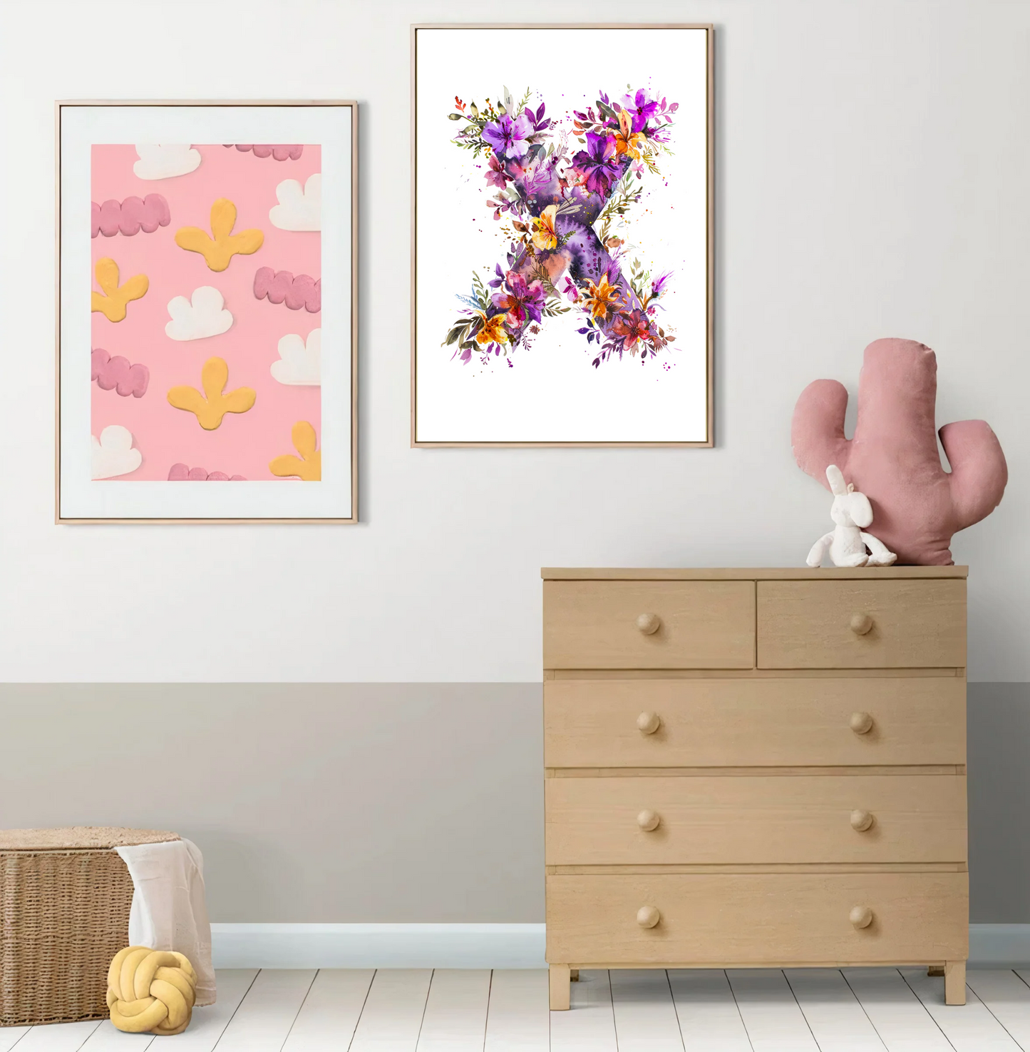 Affiche Lettre Initiale X Aquarelle – Illustration Florale Unique 40x50 cm
