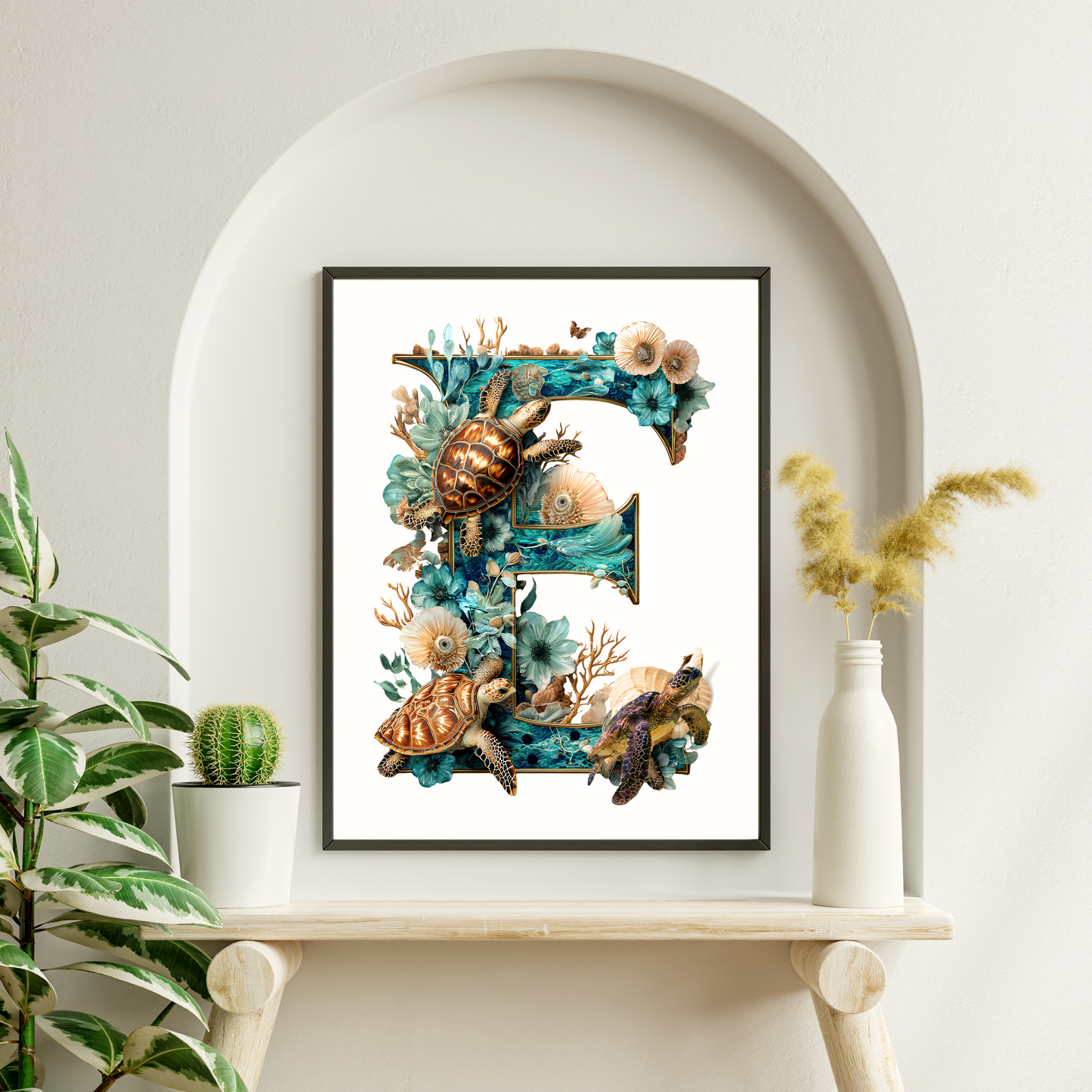 Affiche Lettre Initiale E Océan – Illustration Unique 40x50 cm