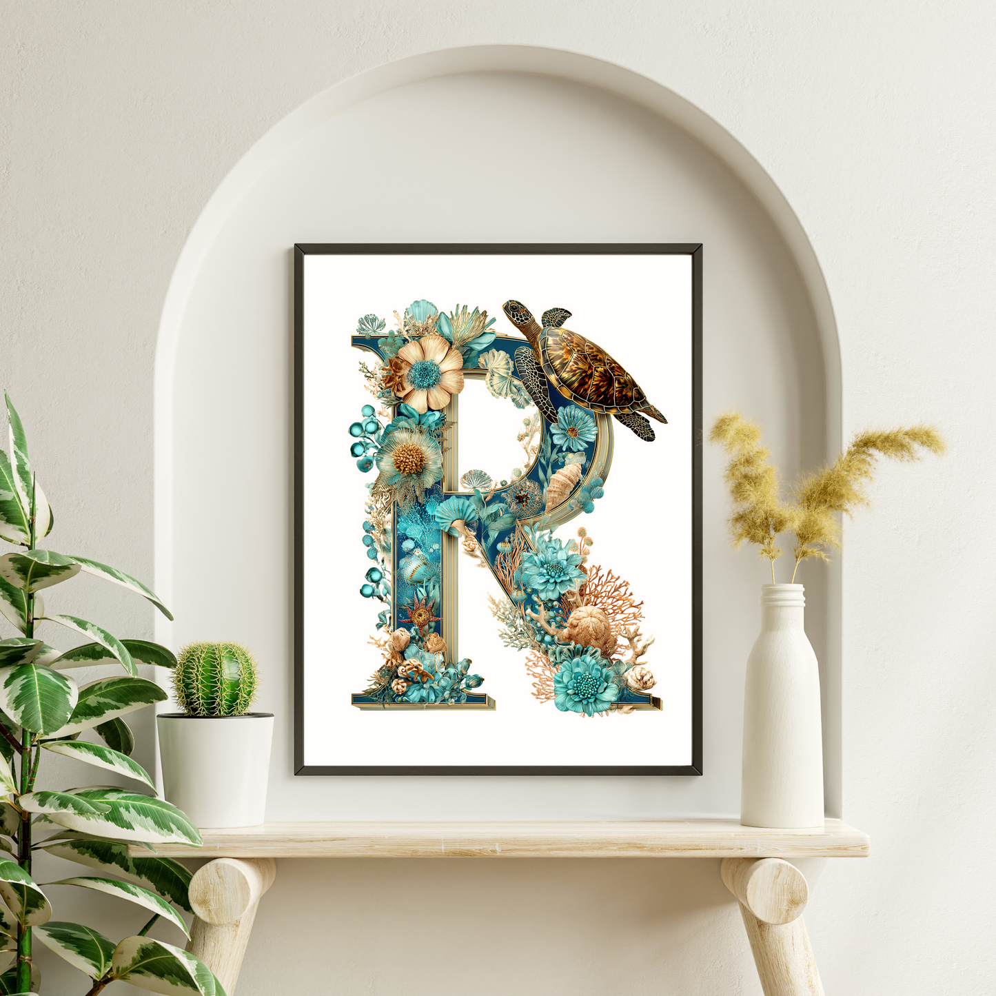 Affiche Lettre Initiale R Océan – Illustration Unique 40x50 cm
