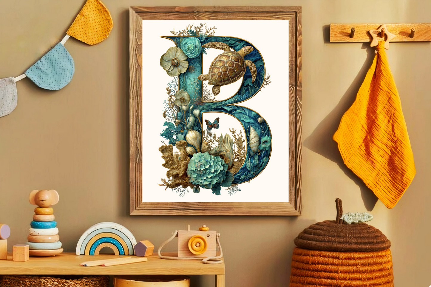 Affiche Lettre Initiale B Océan – Illustration Unique 40x50 cm