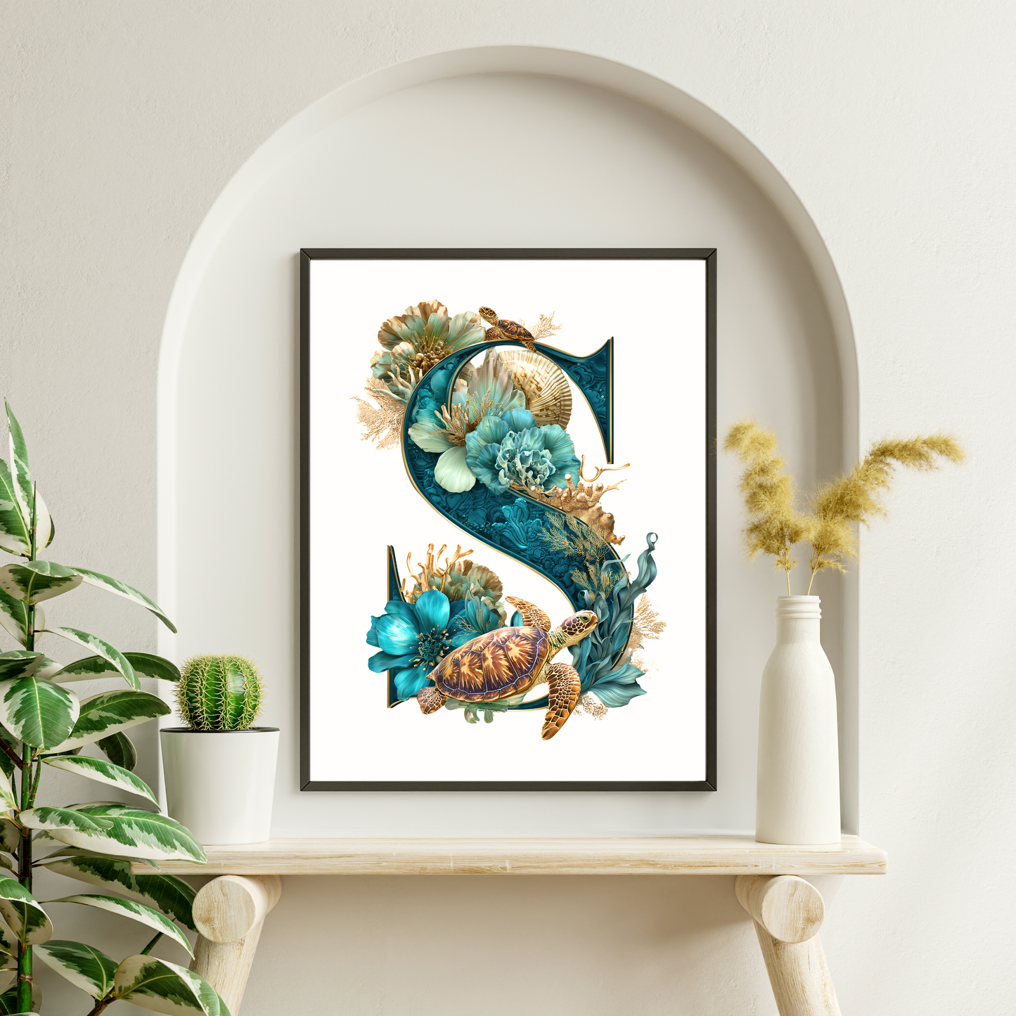 Affiche Lettre Initiale S Océan – Illustration Unique 40x50 cm