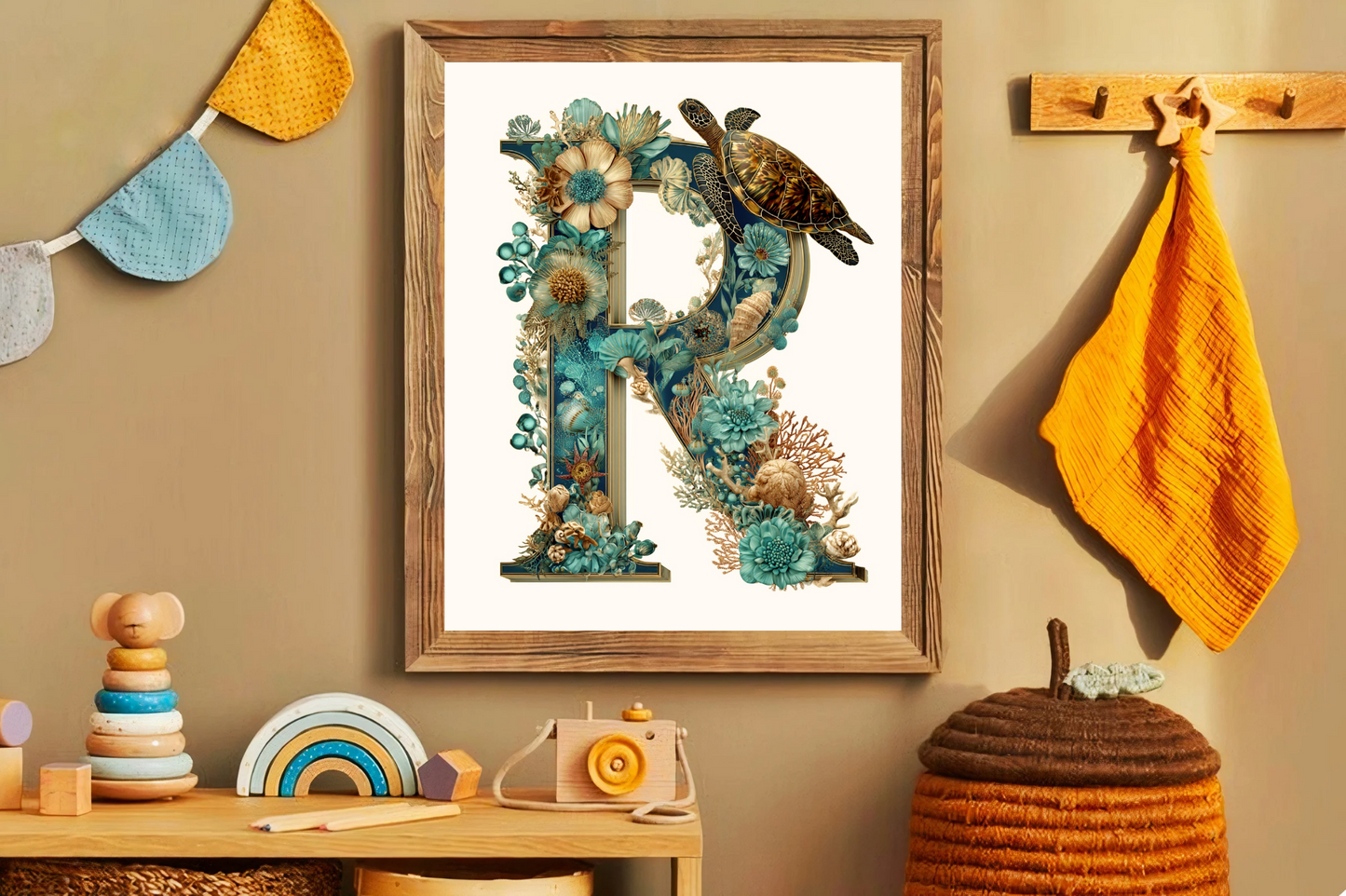 Affiche Lettre Initiale R Océan – Illustration Unique 40x50 cm