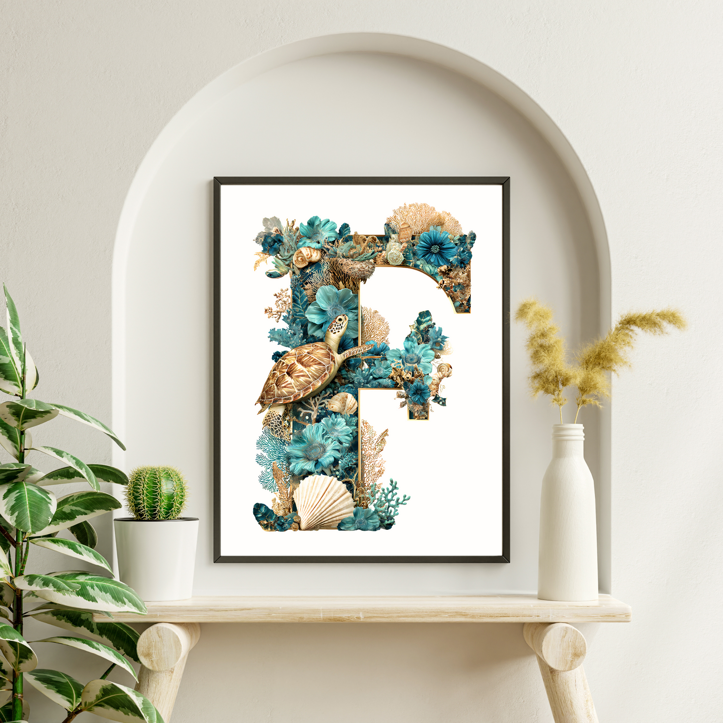 Affiche Lettre Initiale F Océan – Illustration Unique 40x50 cm
