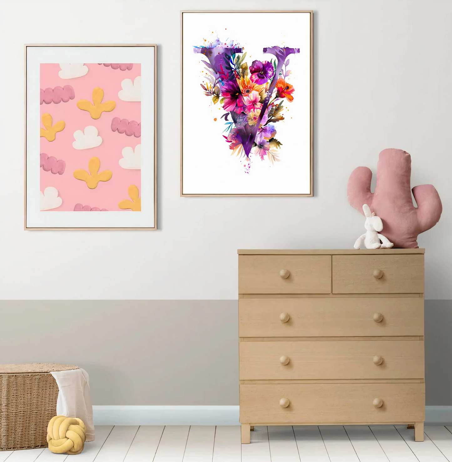 Affiche Lettre Initiale V Aquarelle – Illustration Florale Unique 40x50 cm
