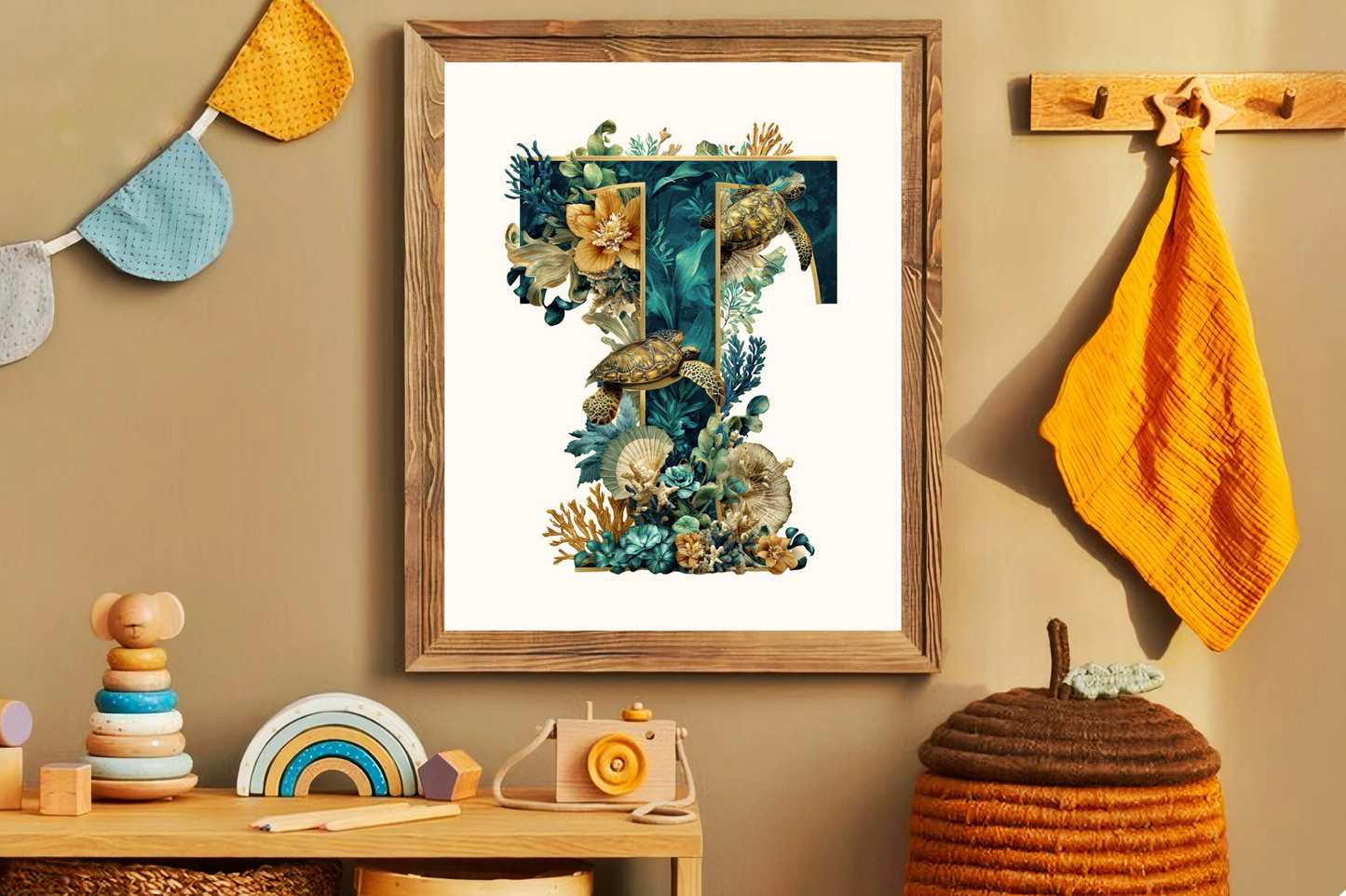 Affiche Lettre Initiale T Océan – Illustration Unique 40x50 cm