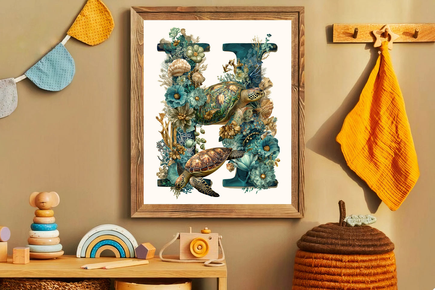 Affiche Lettre Initiale H Océan – Illustration Unique 40x50 cm