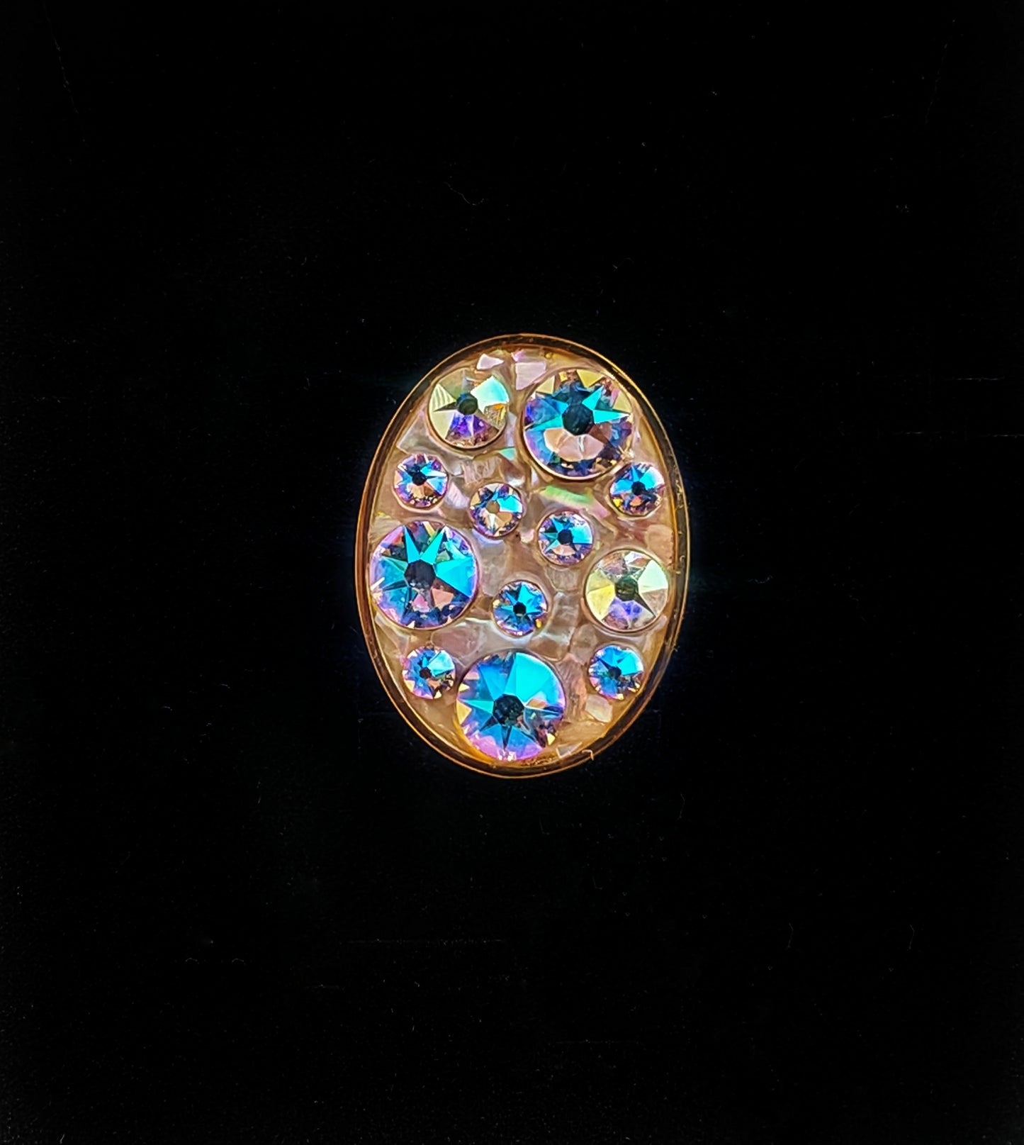Bague L réglable en acier inoxydable – Cristal, nacre & coquillage – Pièce unique